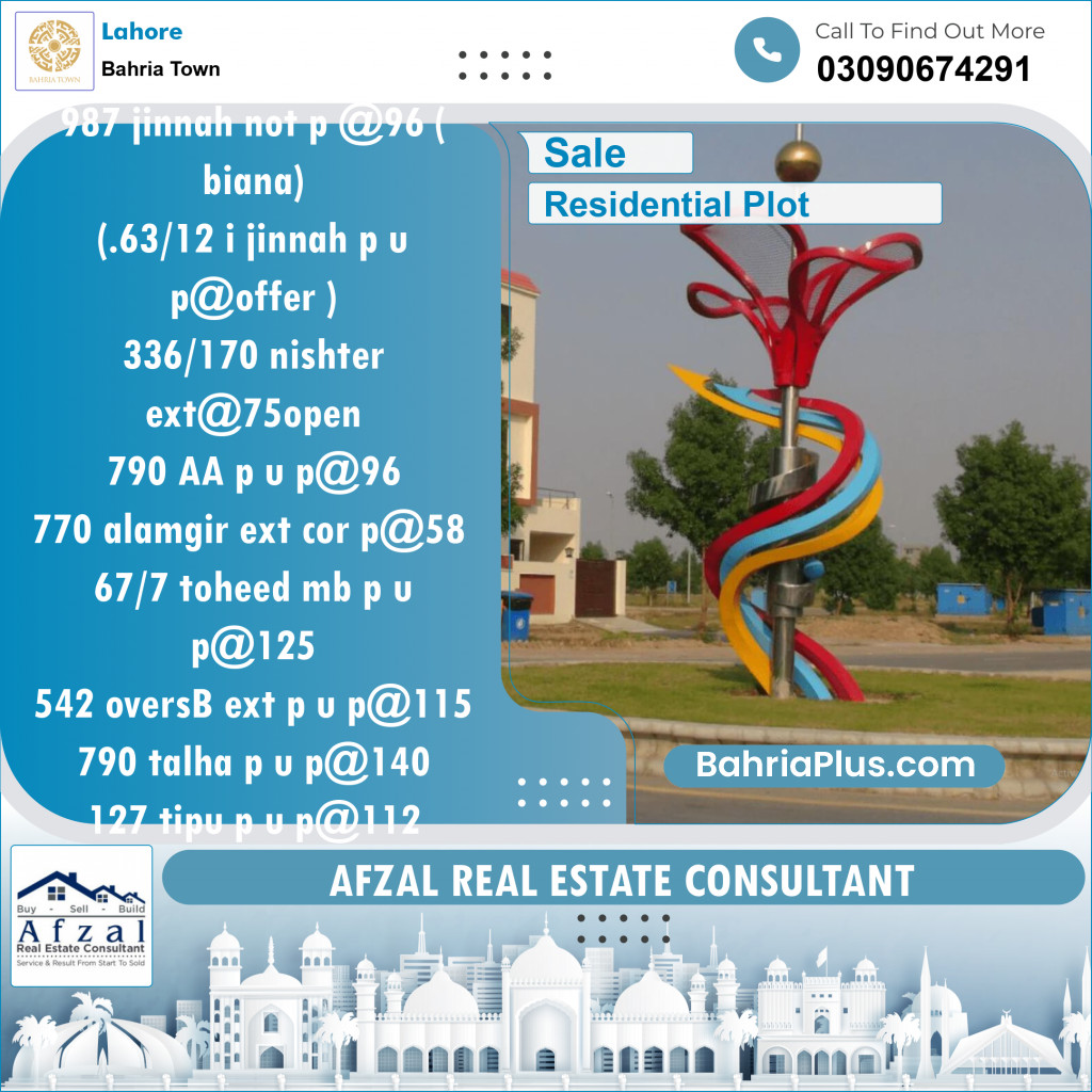 Residential Plot for Sale in Bahria Town, Lahore - (BP-153724)