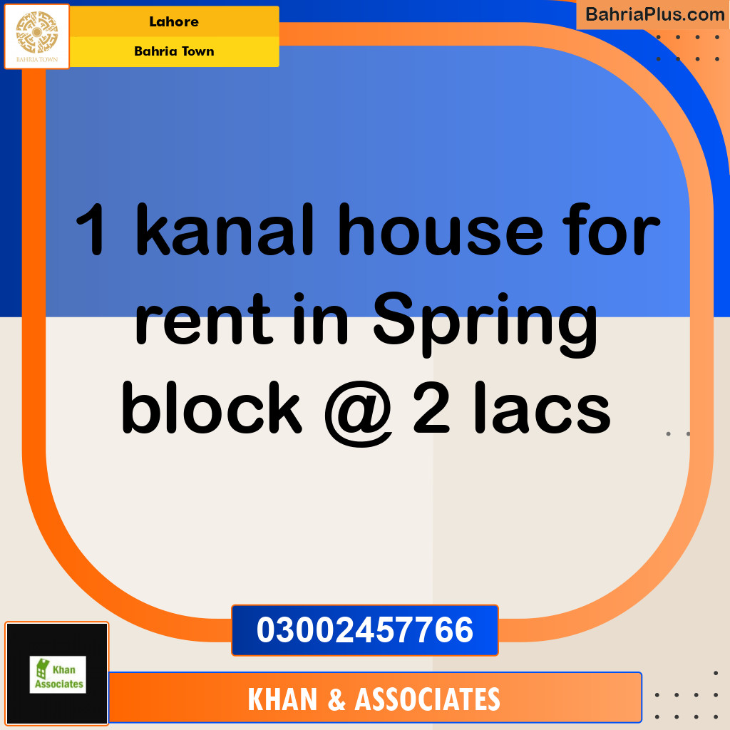 Residential House for Rent in Sector B - Bahria Springs -  Bahria Town, Lahore - (BP-153726)