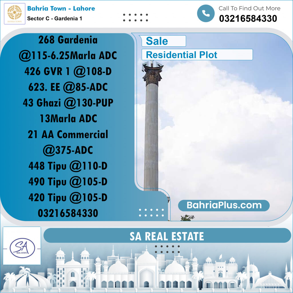 Residential Plot for Sale in Sector C - Gardenia 1 -  Bahria Town, Lahore - (BP-153732)