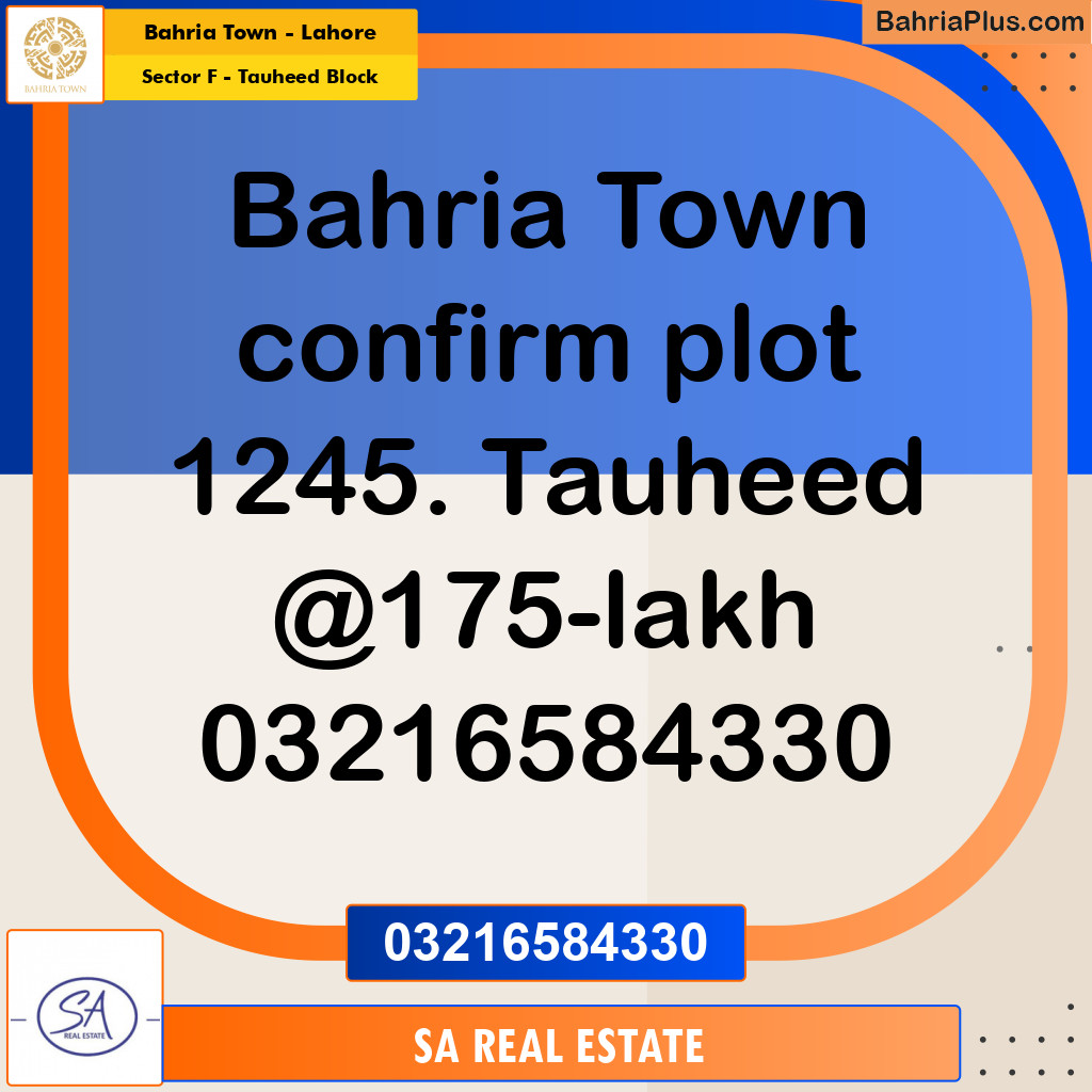 Residential Plot for Sale in Sector F - Tauheed Block -  Bahria Town, Lahore - (BP-153786)