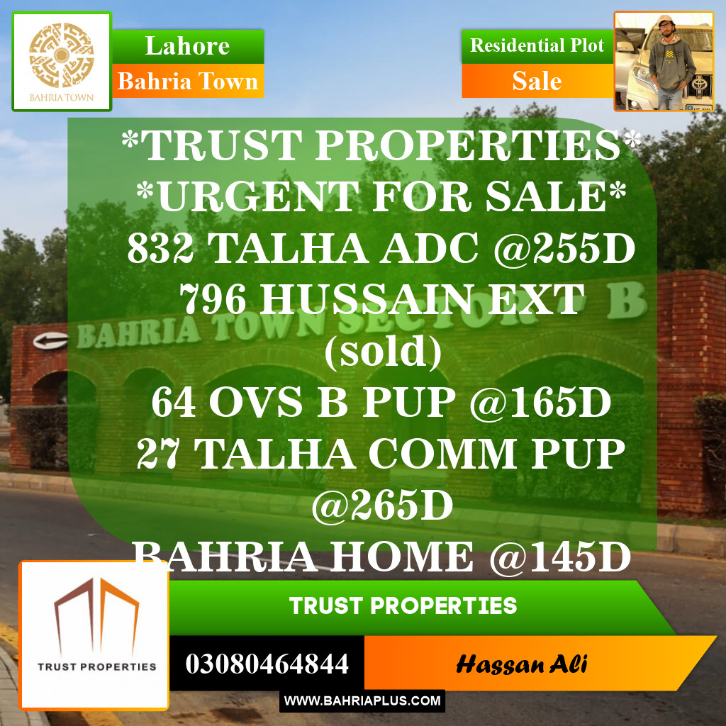 Residential Plot for Sale in Sector F - Talha Block -  Bahria Town, Lahore - (BP-153792)