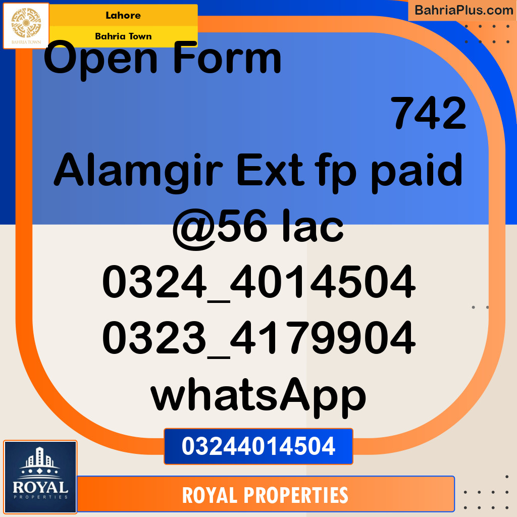 Residential Plot for Sale in Sector F - Alamgir Block -  Bahria Town, Lahore - (BP-153803)