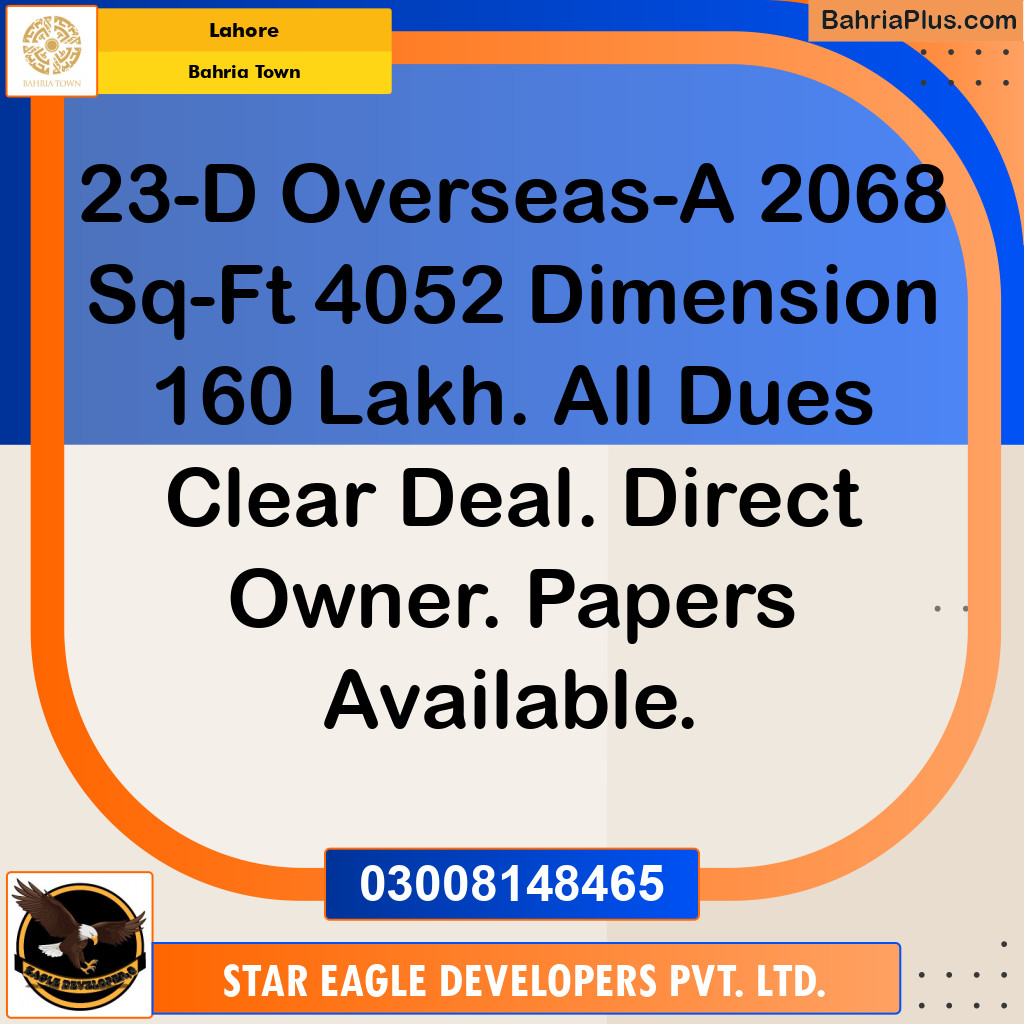 Residential Plot for Sale in Overseas A -  Bahria Town, Lahore - (BP-153834)