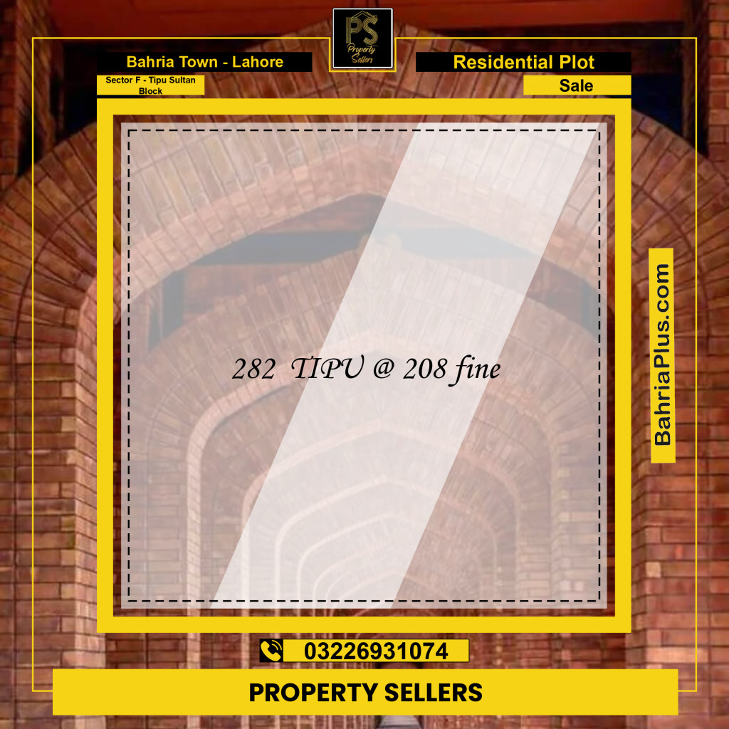 Residential Plot for Sale in Sector F - Tipu Sultan Block -  Bahria Town, Lahore - (BP-153866)