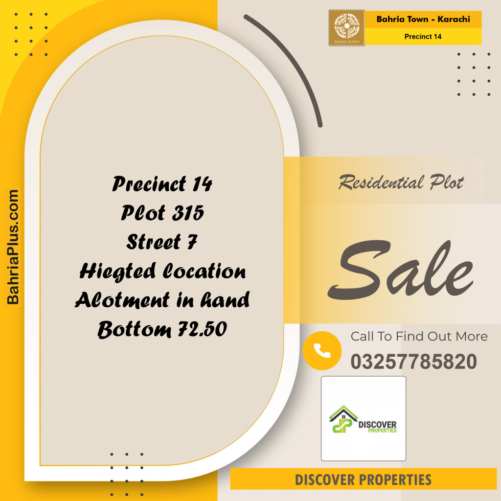 125 Sq. Yards Residential Plot for Sale in Precinct 14 -  Bahria Town, Karachi - (BP-153883)