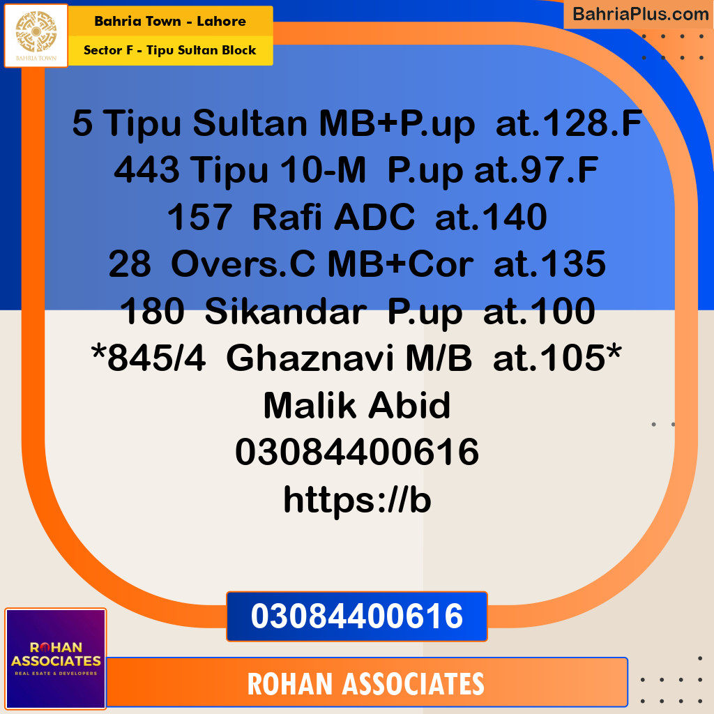 Residential Plot for Sale in Sector F - Tipu Sultan Block -  Bahria Town, Lahore - (BP-153887)