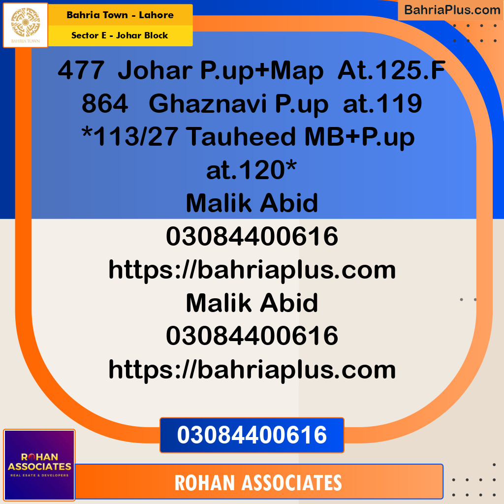 Residential Plot for Sale in Sector E - Johar Block -  Bahria Town, Lahore - (BP-153890)