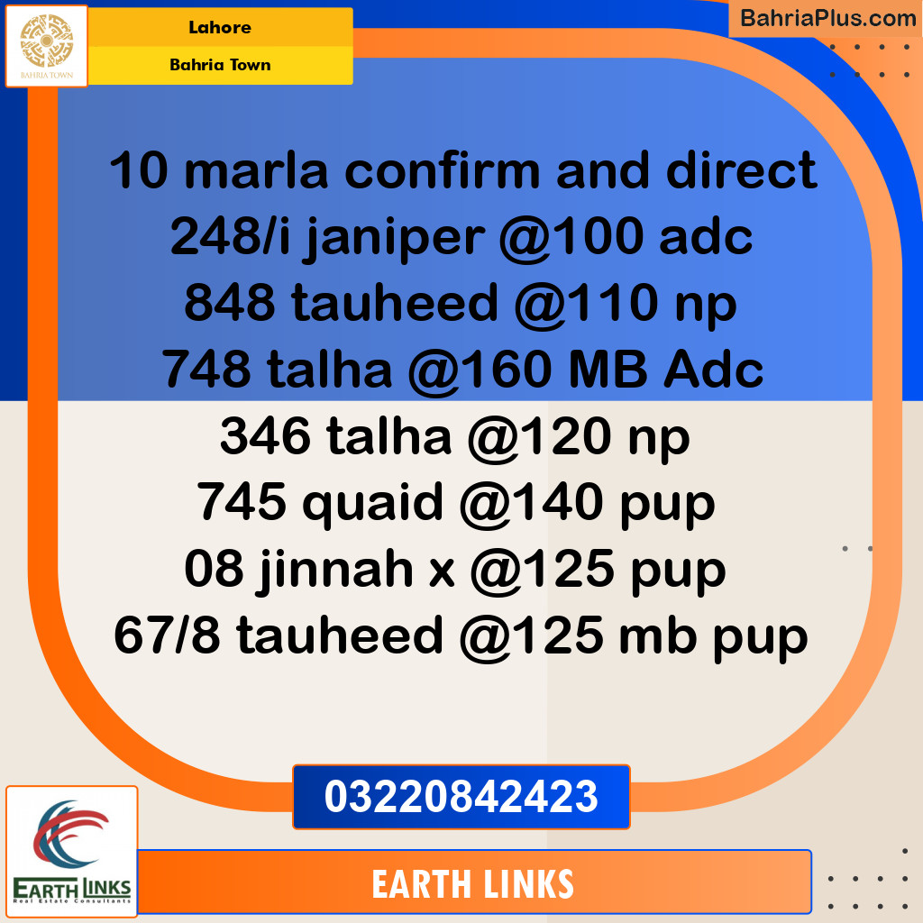 Residential Plot for Sale in Sector C - Janiper Block -  Bahria Town, Lahore - (BP-153891)