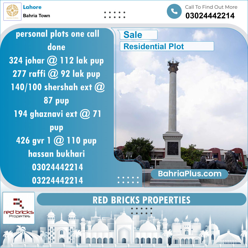Residential Plot for Sale in Sector E - Johar Block -  Bahria Town, Lahore - (BP-153898)