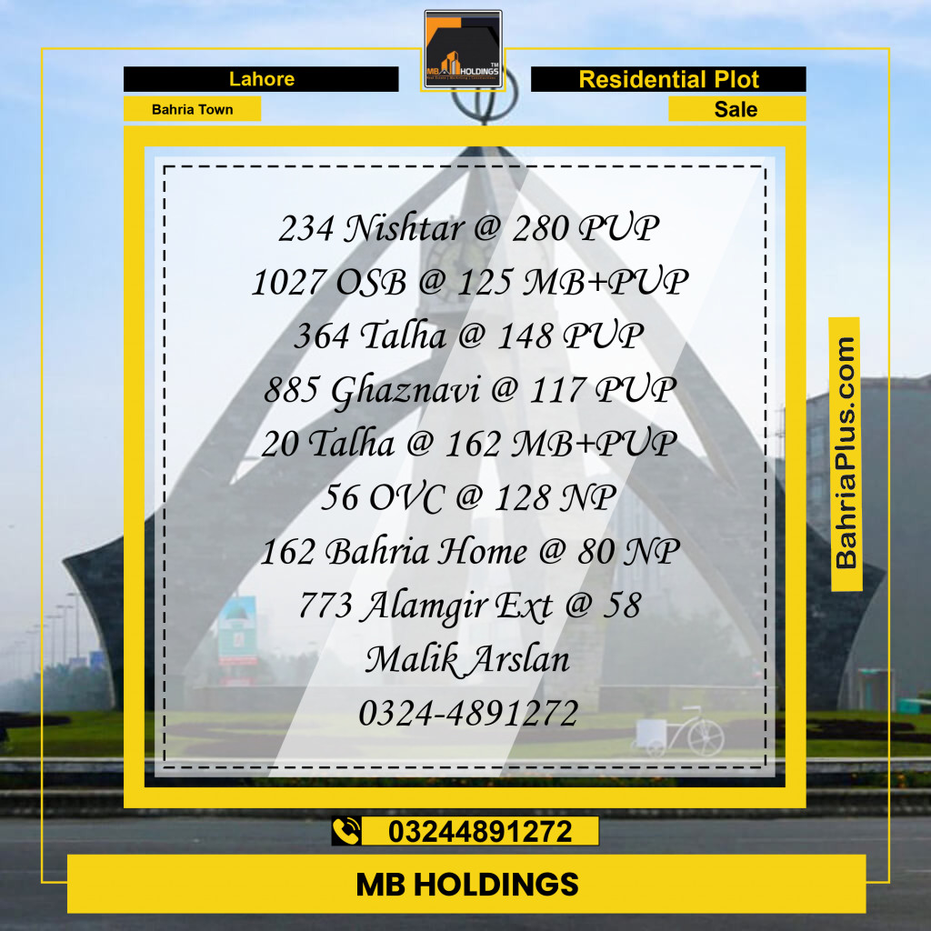 Residential Plot for Sale in Sector E - Nishtar Block -  Bahria Town, Lahore - (BP-153913)