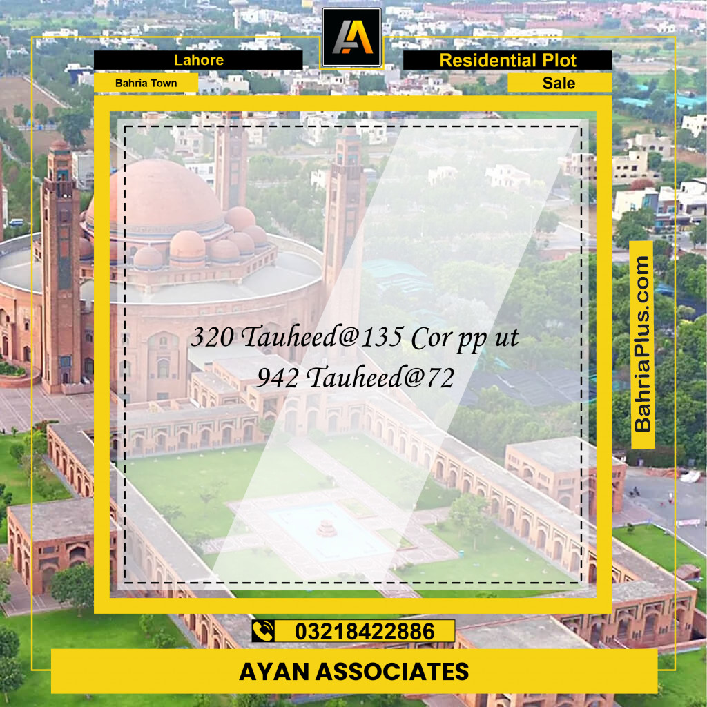 Residential Plot for Sale in Sector F - Tauheed Block -  Bahria Town, Lahore - (BP-153933)
