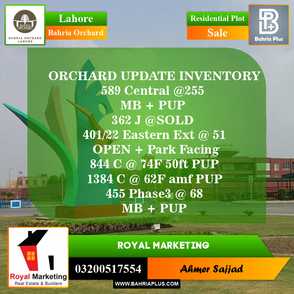 Residential Plot for Sale in Phase 1 - Central District -  Bahria Orchard, Lahore - (BP-153945)