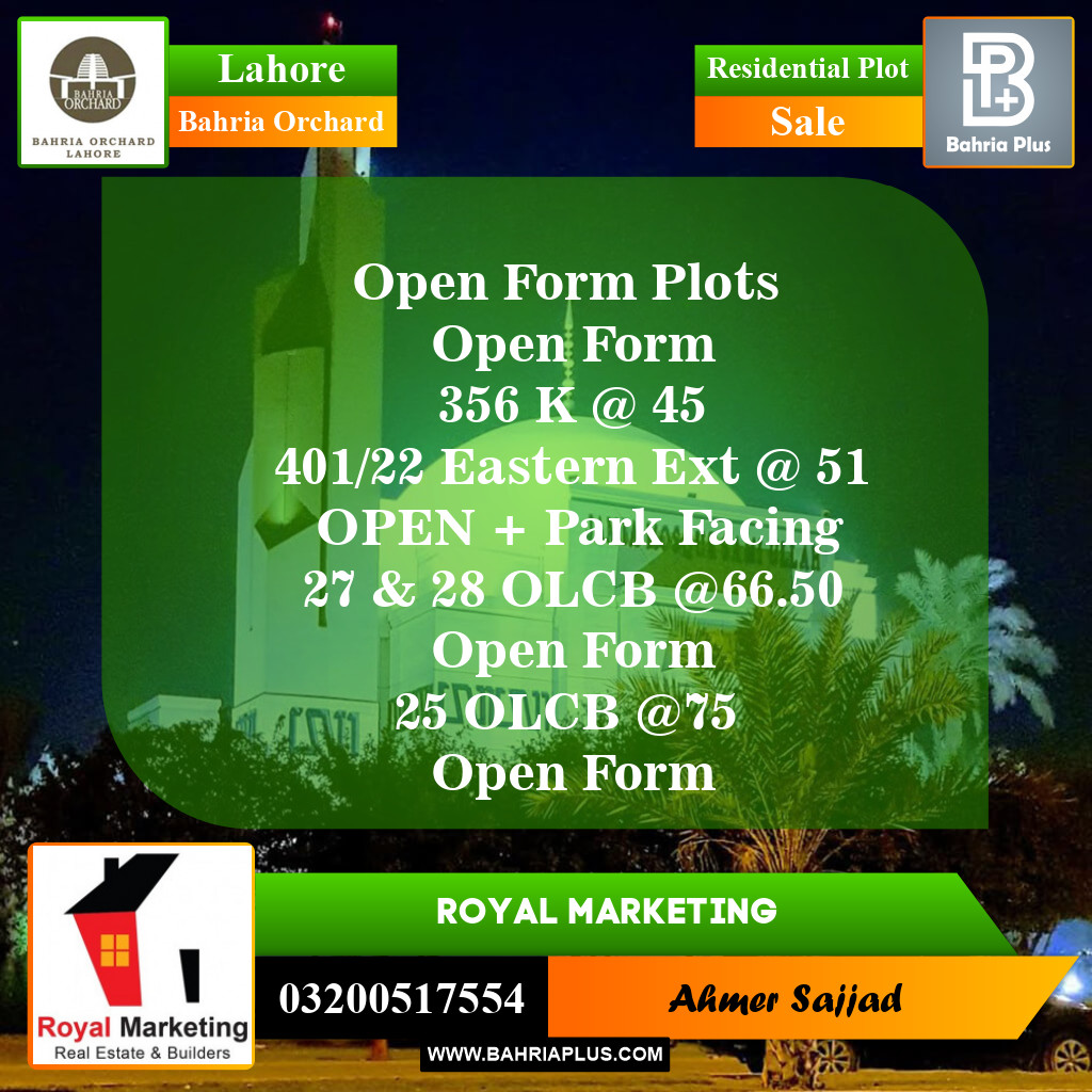 Residential Plot for Sale in Phase 2 - K Block -  Bahria Orchard, Lahore - (BP-153947)