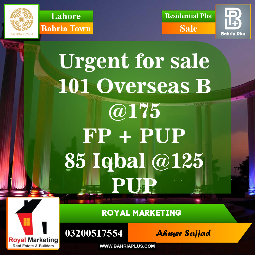 Residential Plot for Sale in Overseas B -  Bahria Town, Lahore - (BP-153949)
