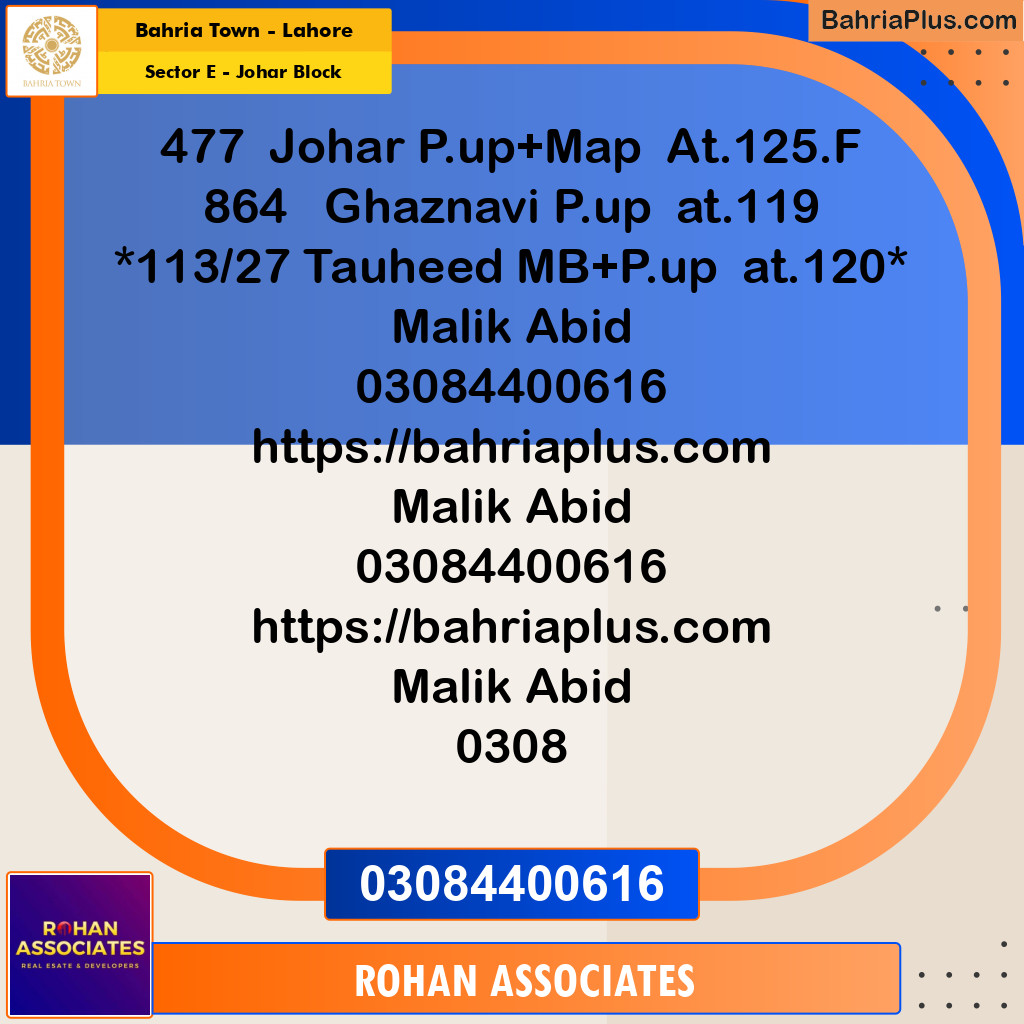 Residential Plot for Sale in Sector E - Johar Block -  Bahria Town, Lahore - (BP-153952)