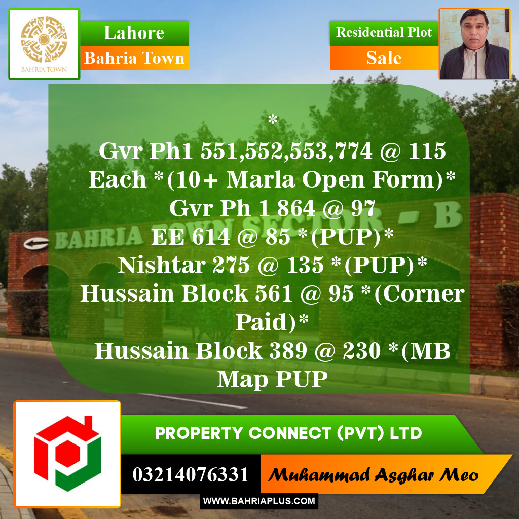 Residential Plot for Sale in Golf Phase 1 -  Bahria Town, Lahore - (BP-153953)