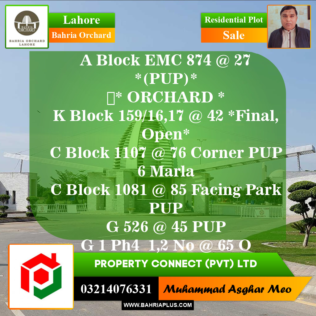Residential Plot for Sale in Phase 2 - K Block -  Bahria Orchard, Lahore - (BP-153957)