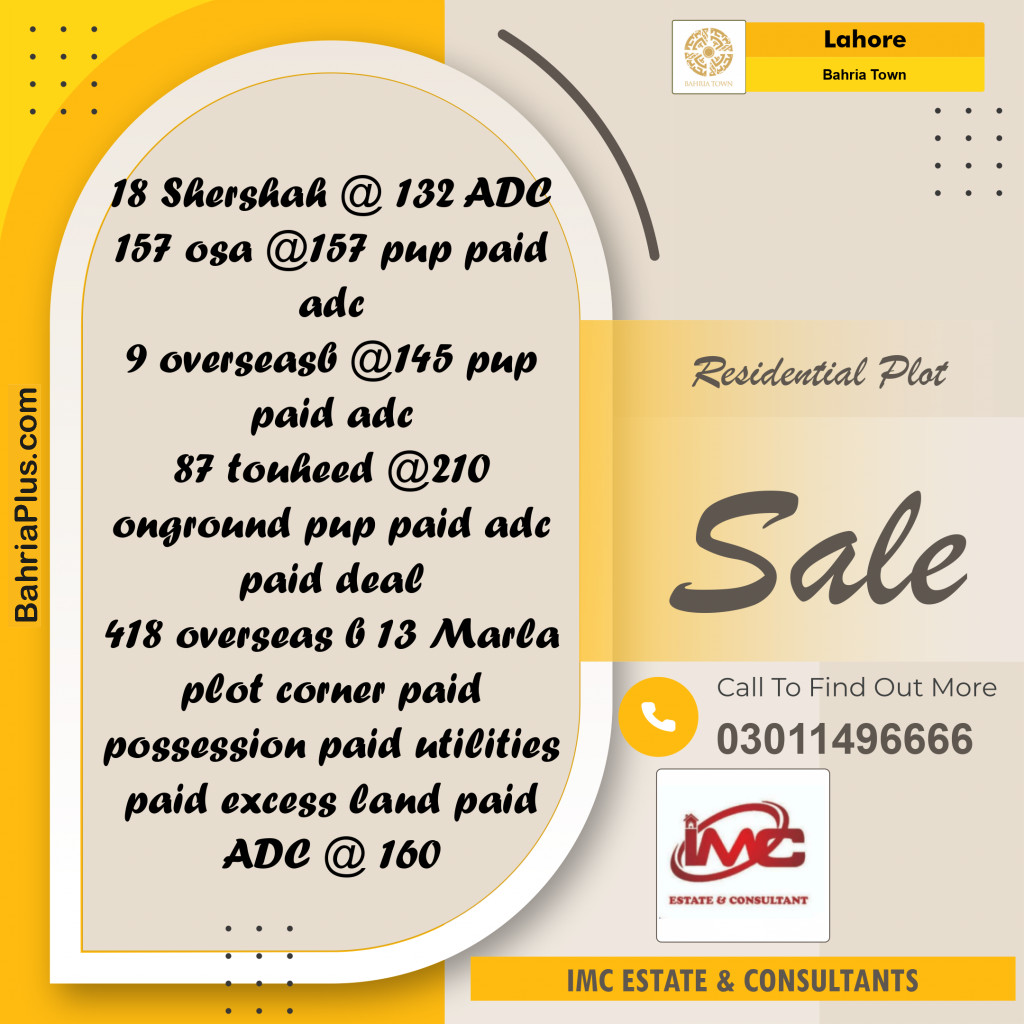 Residential Plot for Sale in Sector F - Shershah Block -  Bahria Town, Lahore - (BP-153971)