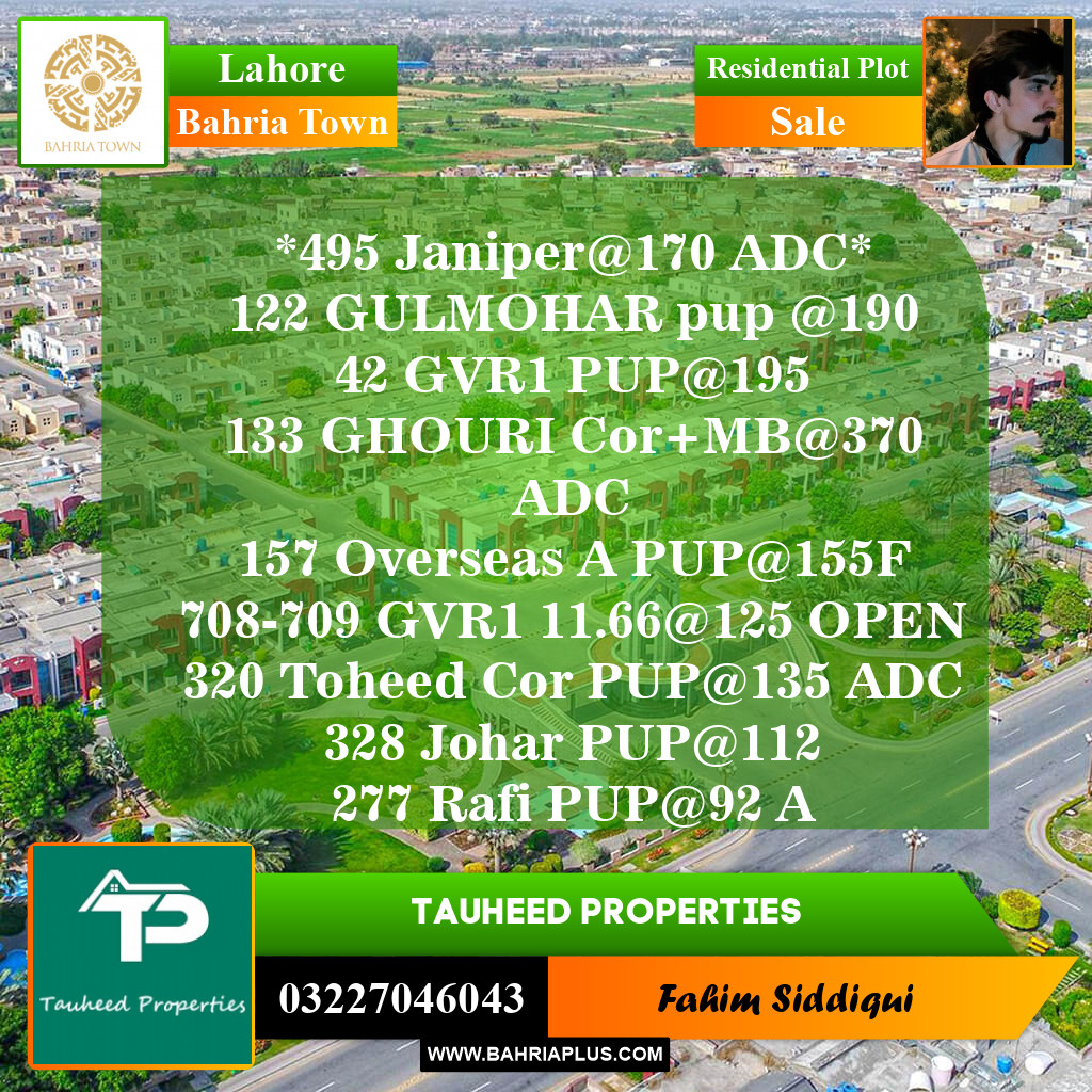 Residential Plot for Sale in Sector C - Janiper Block -  Bahria Town, Lahore - (BP-154002)