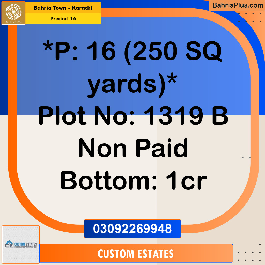 250 Sq. Yards Residential Plot for Sale in Precinct 16 -  Bahria Town, Karachi - (BP-154044)