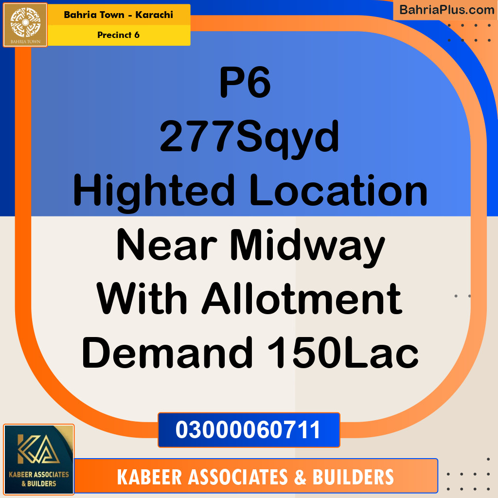 250 Sq. Yards Residential Plot for Sale in Precinct 6 -  Bahria Town, Karachi - (BP-154056)