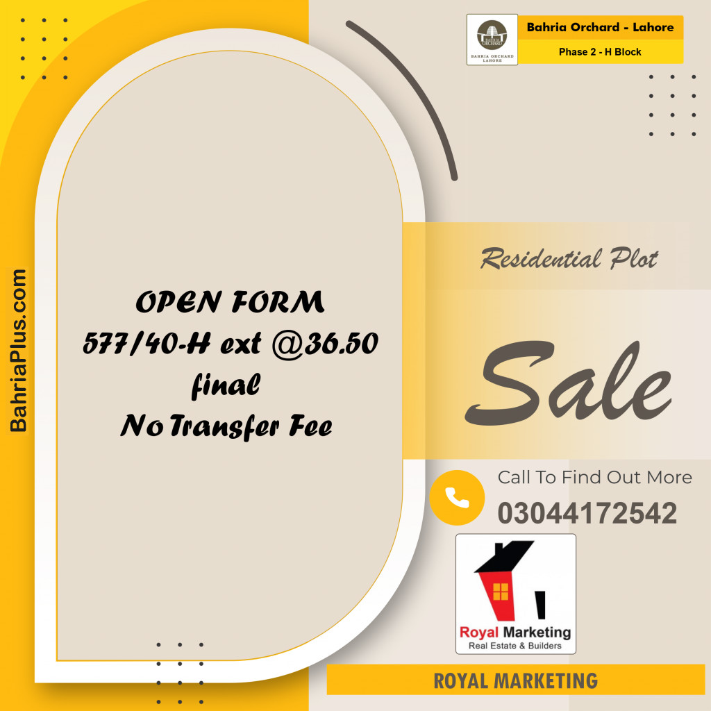 Residential Plot for Sale in Phase 2 - H Block -  Bahria Orchard, Lahore - (BP-154071)