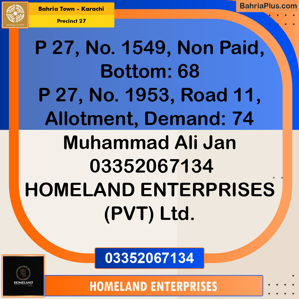 Residential Plot for Sale in Precinct 27 -  Bahria Town, Karachi - (BP-154077)