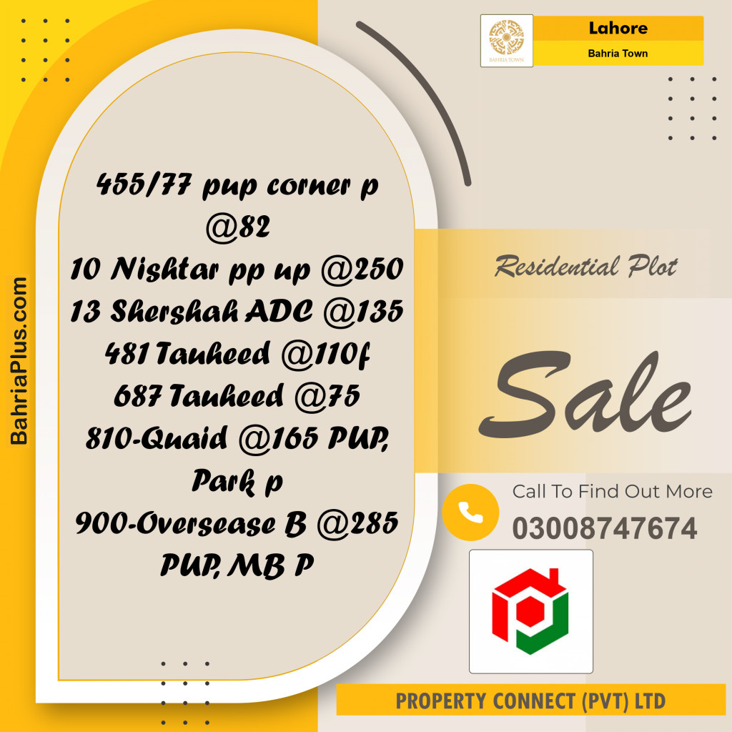 Residential Plot for Sale in Sector E - Nishtar Block -  Bahria Town, Lahore - (BP-154078)