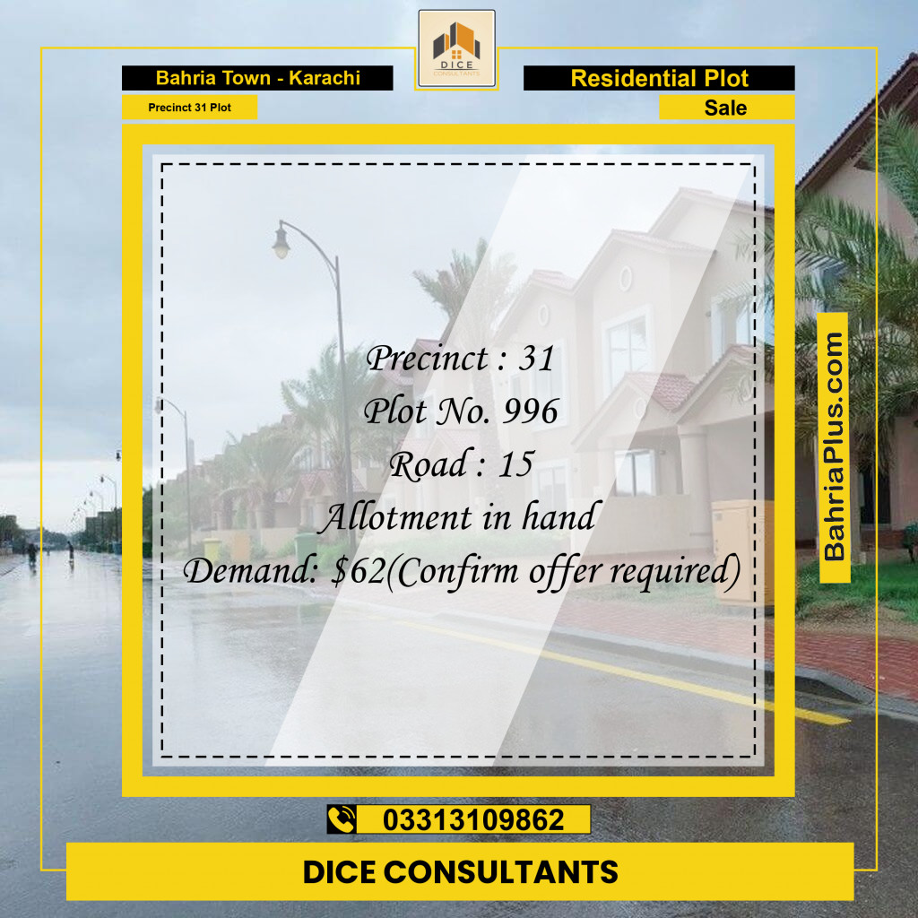 Residential Plot for Sale in Precinct 31 Plot - Bahria Town, Karachi - (BP-154086)