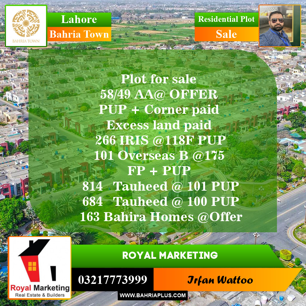 Residential Plot for Sale in Sector D - AA Block - Bahria Town, Lahore - (BP-154121)
