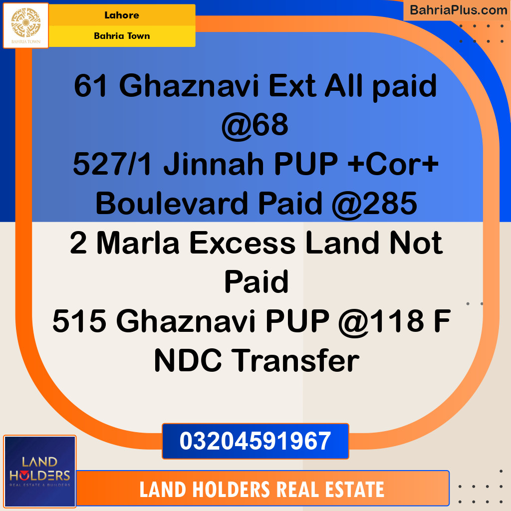 Residential Plot for Sale in Bahria Town, Lahore - (BP-154125)