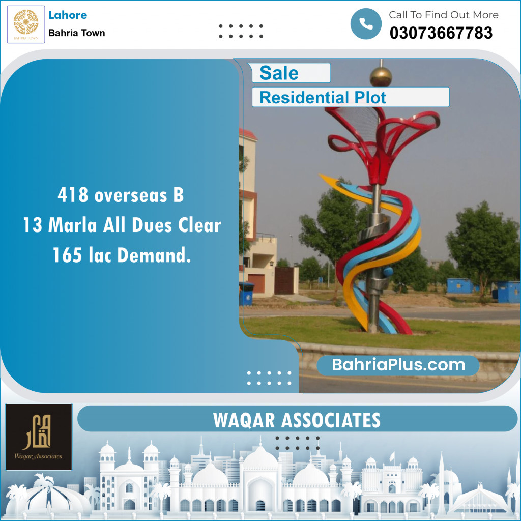 Residential Plot for Sale in Overseas B -  Bahria Town, Lahore - (BP-154150)