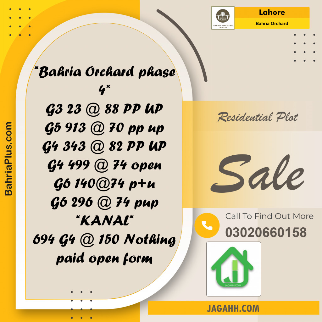 Residential Plot for Sale in Phase 4 - G3 Block -  Bahria Orchard, Lahore - (BP-154155)