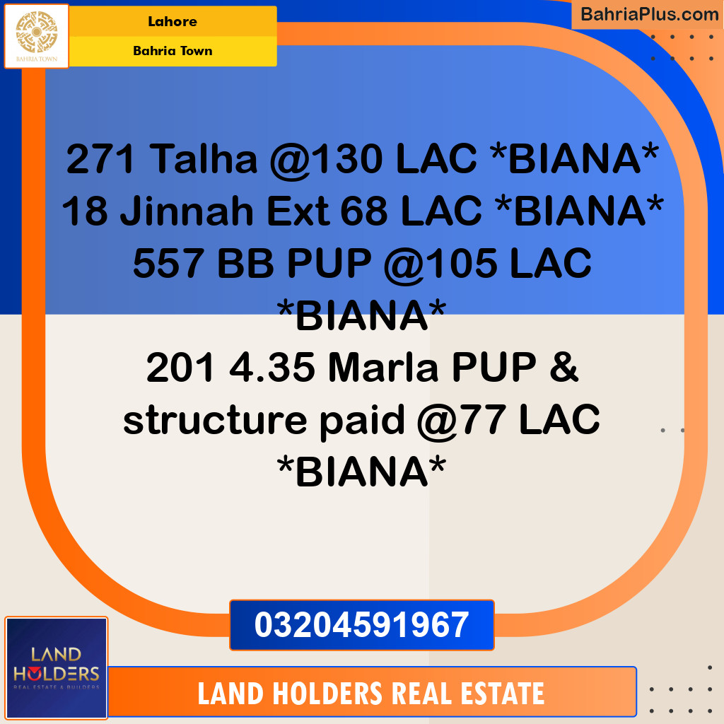 Residential Plot for Sale in Sector F - Talha Block - Bahria Town, Lahore - (BP-154159)