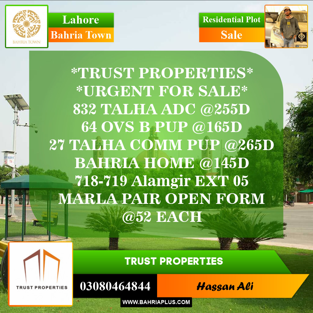Residential Plot for Sale in Sector F - Talha Block -  Bahria Town, Lahore - (BP-154187)