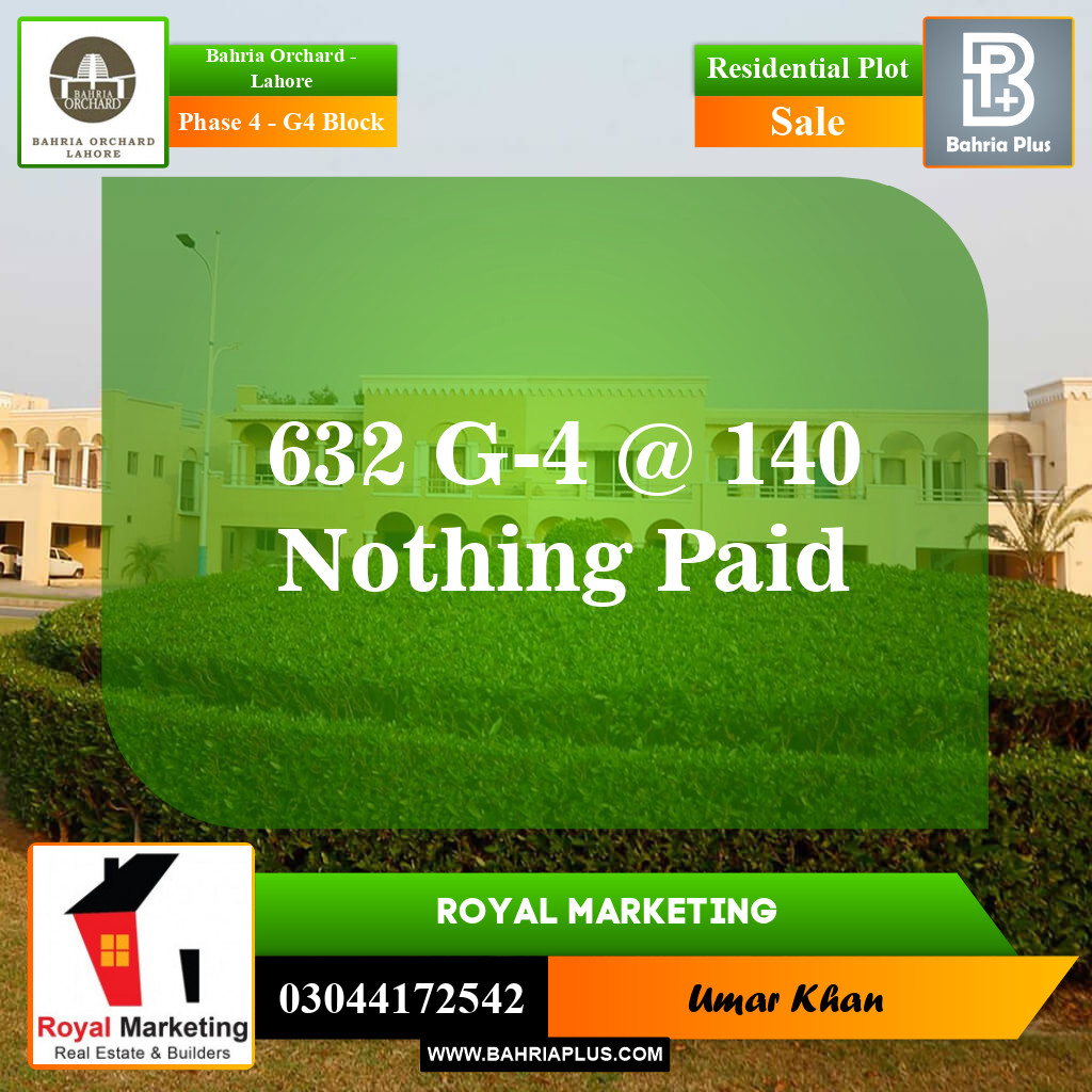 Residential Plot for Sale in Phase 4 - G4 Block -  Bahria Orchard, Lahore - (BP-154220)