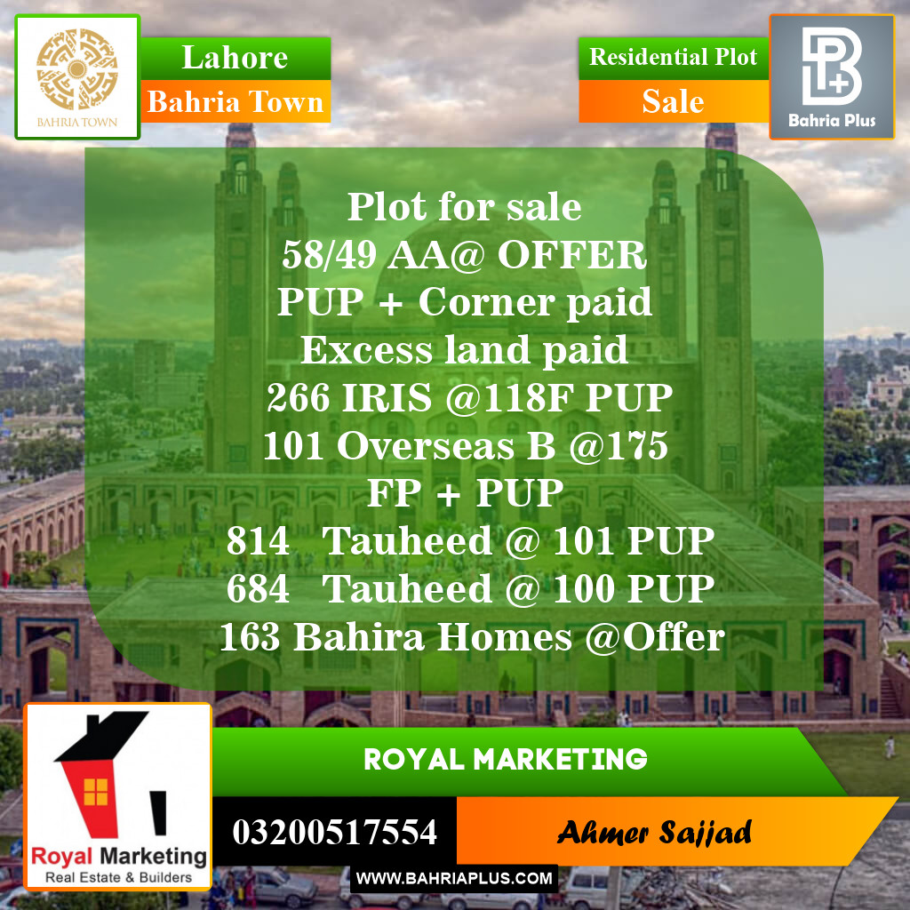 Residential Plot for Sale in Bahria Town, Lahore - (BP-154243)
