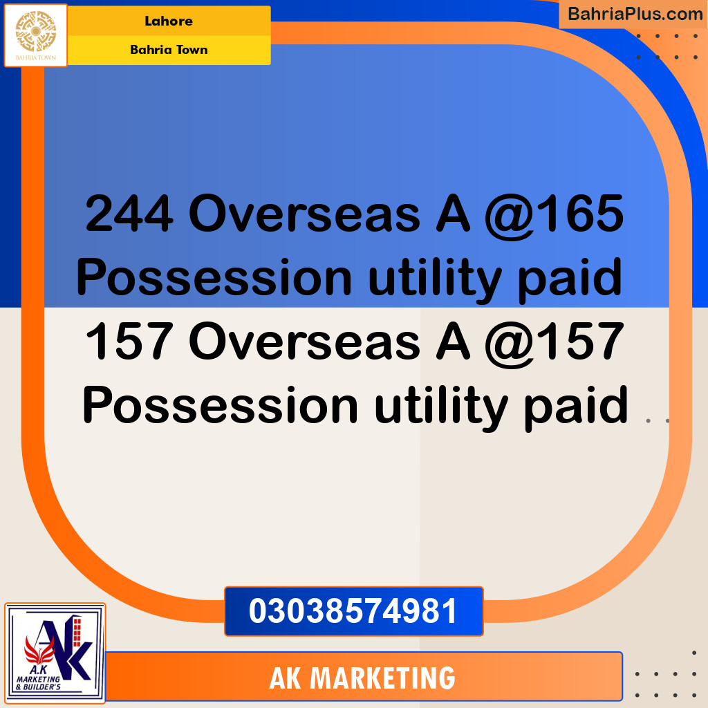 Residential Plot for Sale in Overseas A -  Bahria Town, Lahore - (BP-154251)