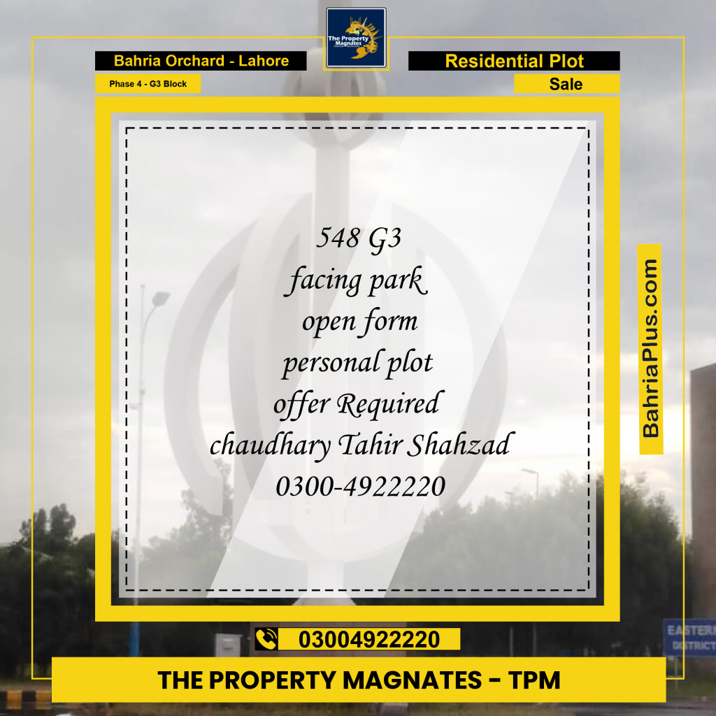 Residential Plot for Sale in Phase 4 - G3 Block -  Bahria Orchard, Lahore - (BP-154261)