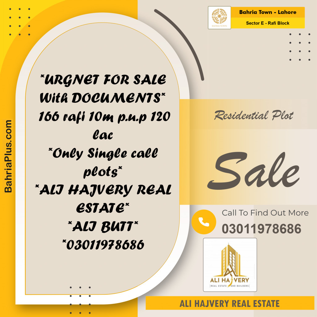 Residential Plot for Sale in Sector E - Rafi Block - Bahria Town, Lahore - (BP-154262)