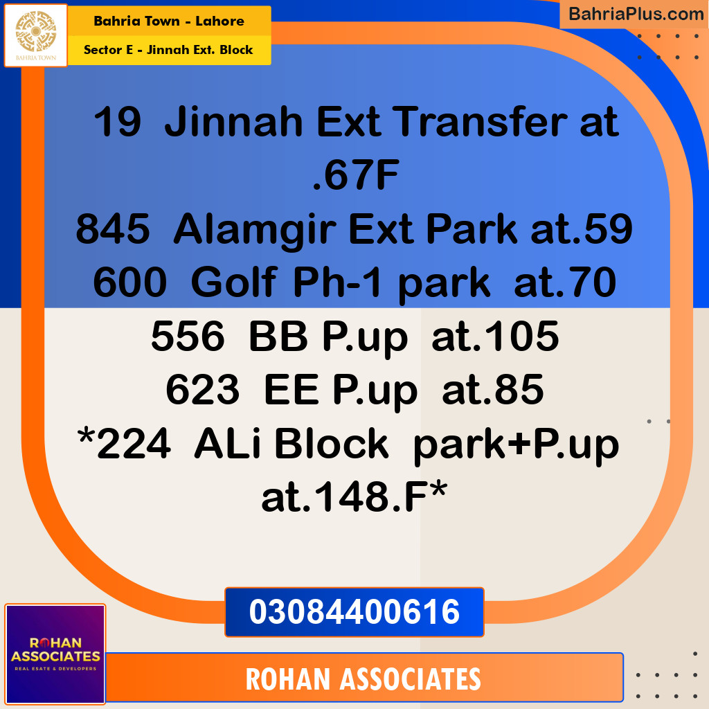 Residential Plot for Sale in Sector E - Jinnah Ext. Block -  Bahria Town, Lahore - (BP-154266)