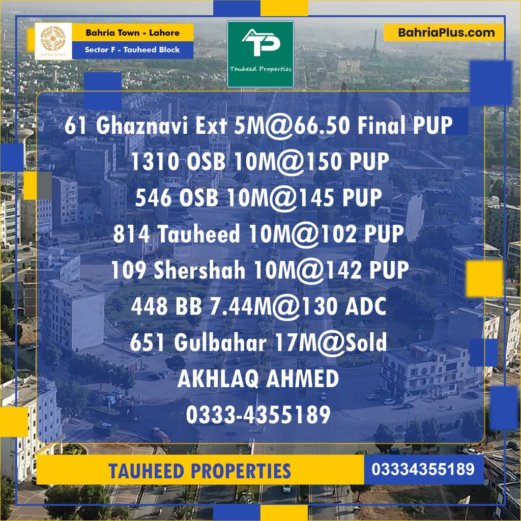 Residential Plot for Sale in Sector F - Tauheed Block -  Bahria Town, Lahore - (BP-154339)