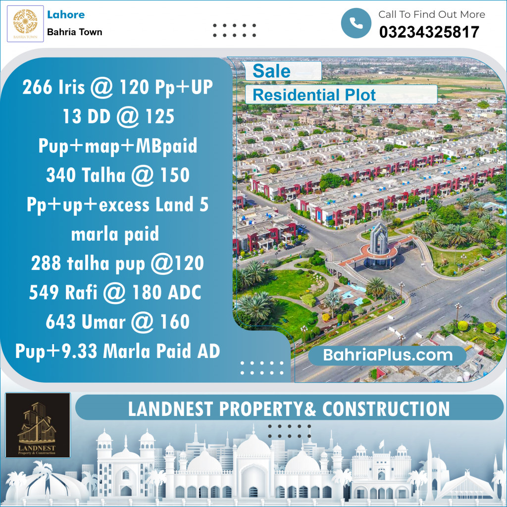 Residential Plot for Sale in Bahria Town, Lahore - (BP-154343)