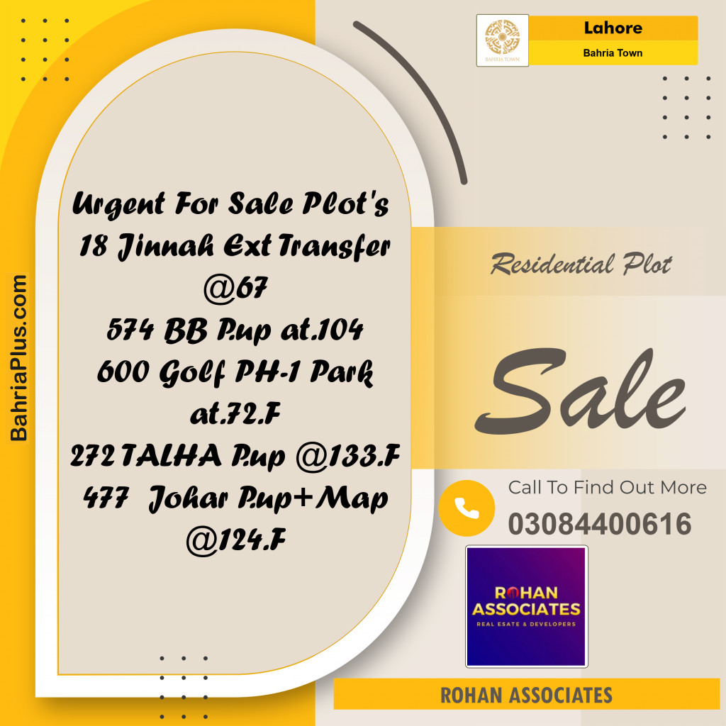 Residential Plot for Sale in Sector E - Jinnah Ext. Block -  Bahria Town, Lahore - (BP-154391)