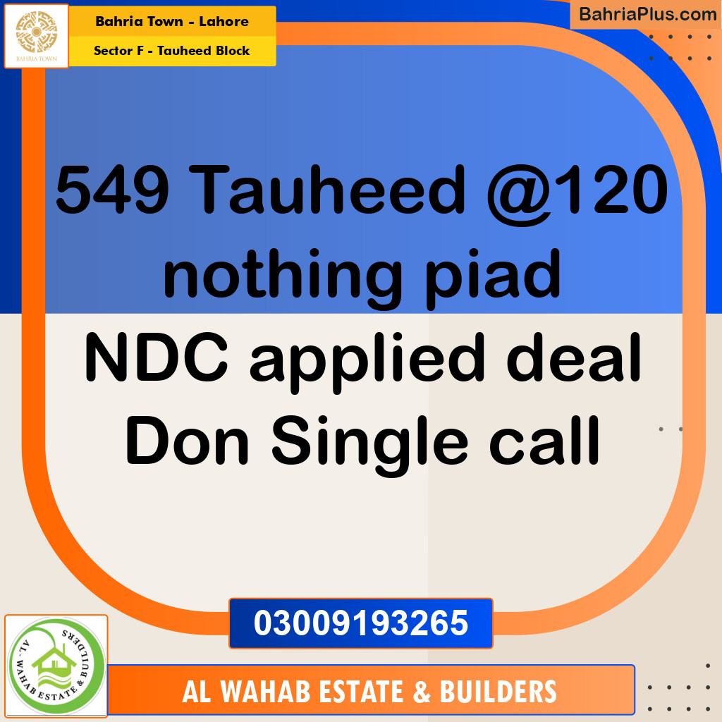 Residential Plot for Sale in Sector F - Tauheed Block -  Bahria Town, Lahore - (BP-154401)