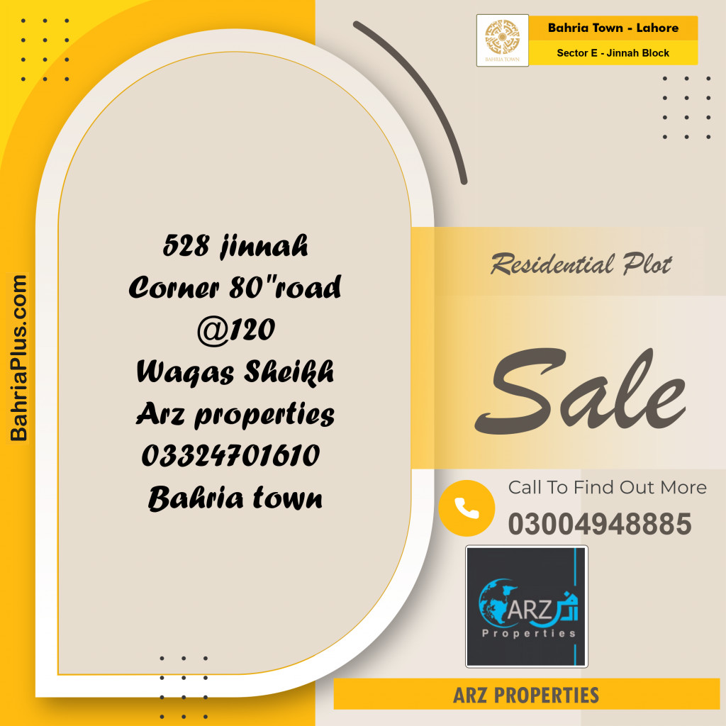 Residential Plot for Sale in Sector E - Jinnah Block -  Bahria Town, Lahore - (BP-154418)