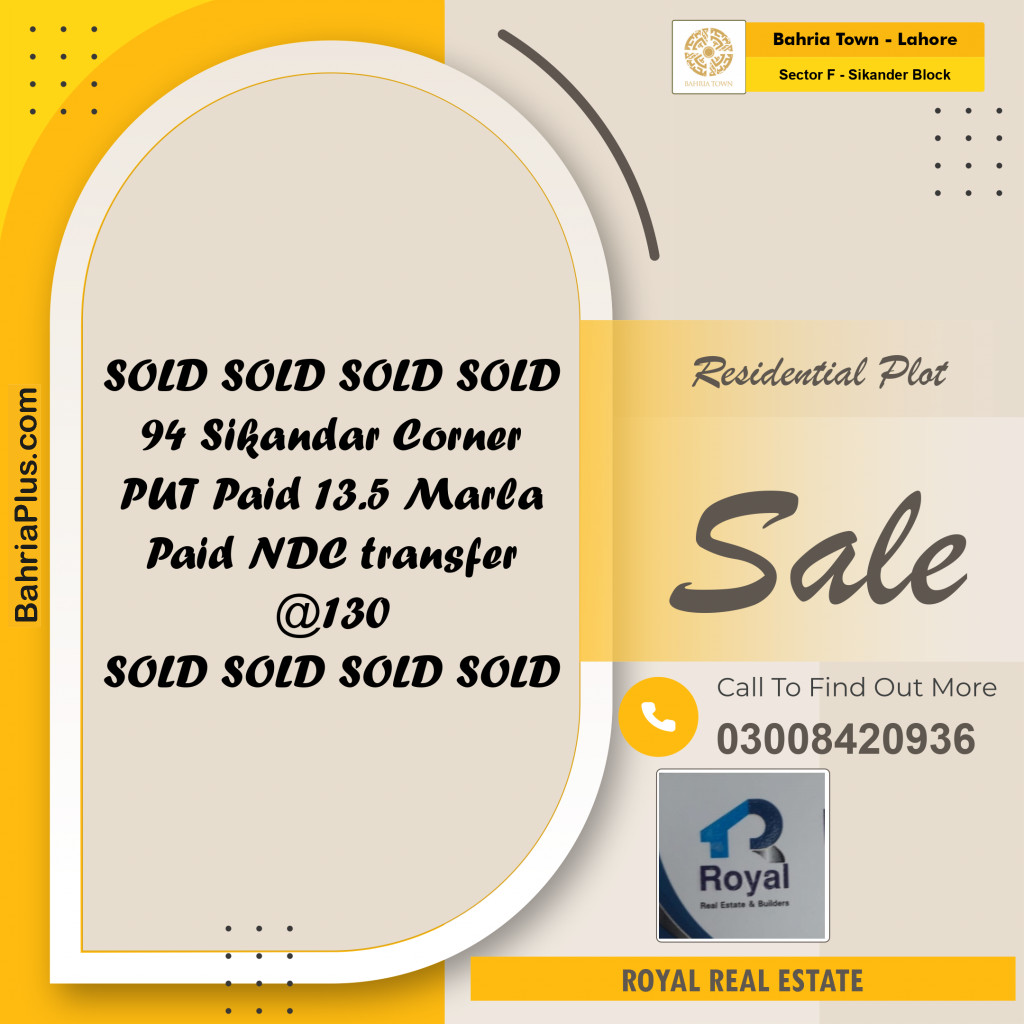 Residential Plot for Sale in Sector F - Sikander Block - Bahria Town, Lahore - (BP-154426)