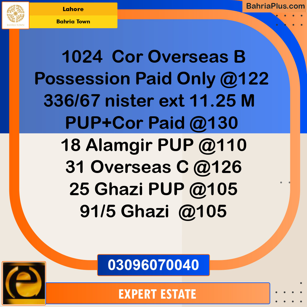 Residential Plot for Sale in Overseas B -  Bahria Town, Lahore - (BP-154444)