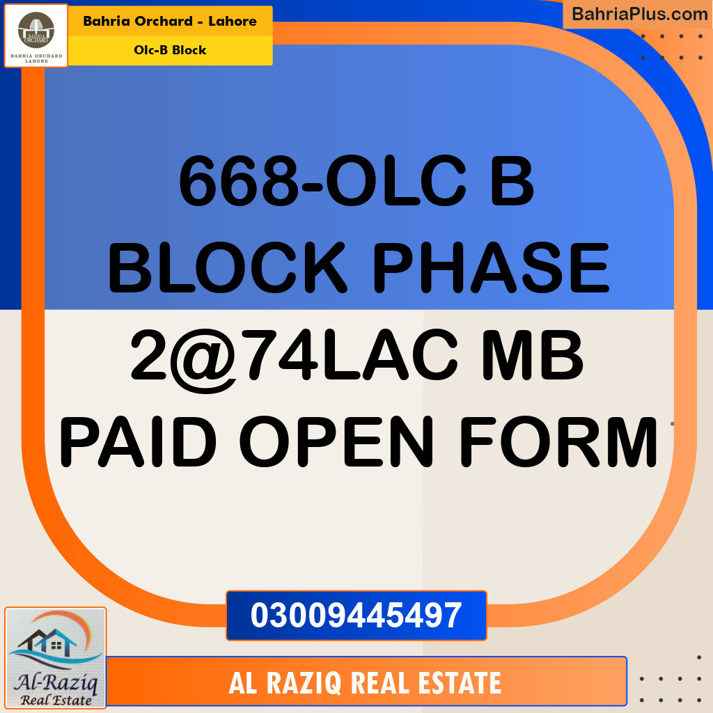 Residential Plot for Sale in OLC-B Block -  Bahria Orchard, Lahore - (BP-154446)