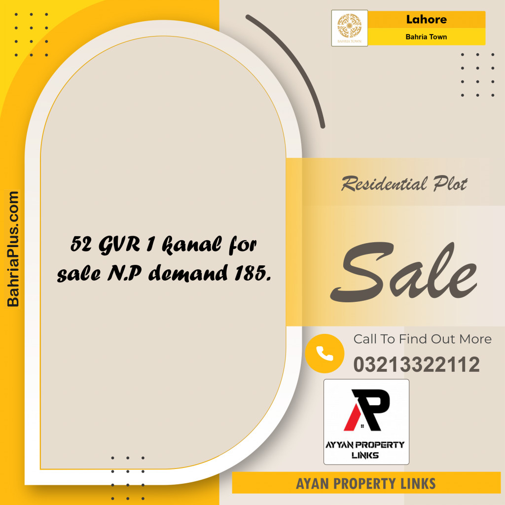 Residential Plot for Sale in Bahria Town, Lahore - (BP-154454)